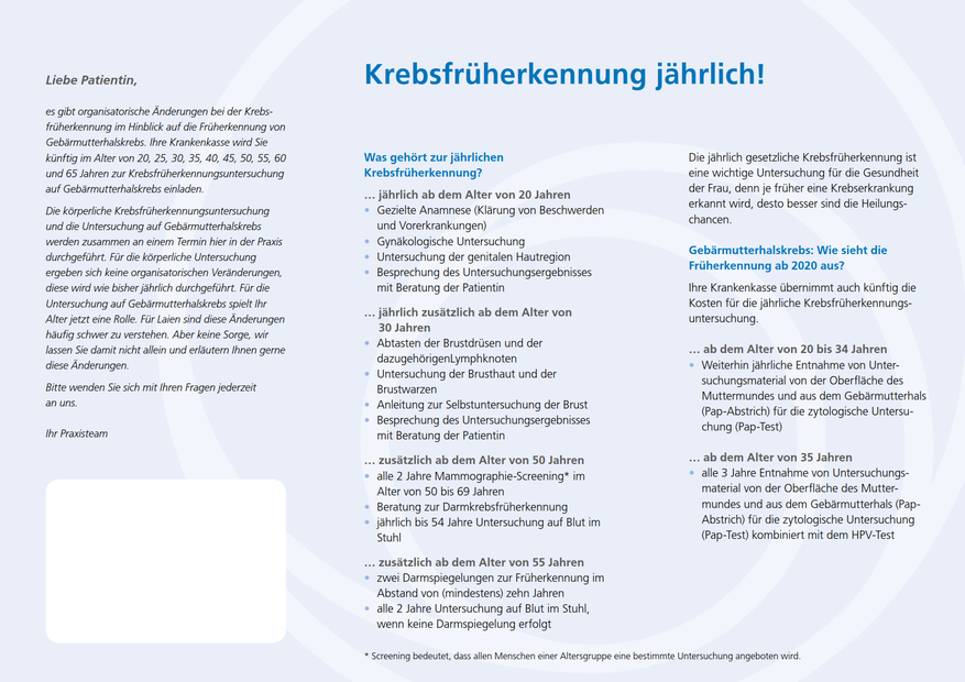Flyer zur Krebsfrherkennung ab 2020
